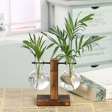 Load image into Gallery viewer, Hydroponic Plant Vases Vintage Flower Pot Transparent Vase Wooden Frame Glass Tabletop Plants Home Bonsai Decor Drop Shipping